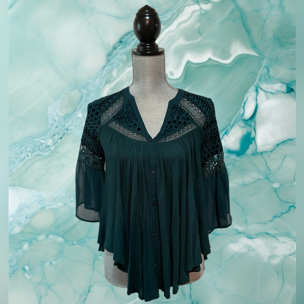 ANTHROPOLOGIE MEADOW RUE Dark Green Top - Size XS